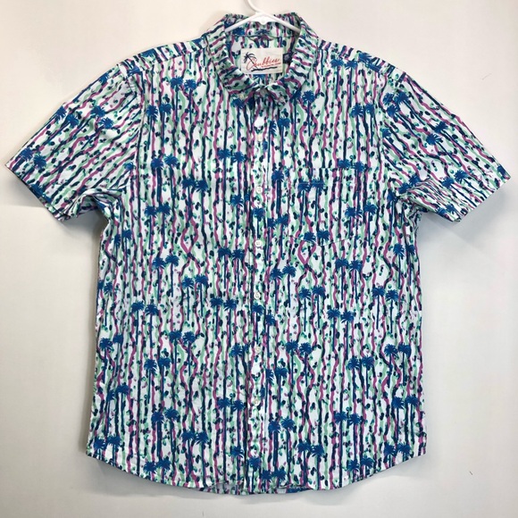 Chubbies Shirt Mens Large Pink Green Blue Hawaiian Button Up Short Sleeve Palms - Picture 1 of 5